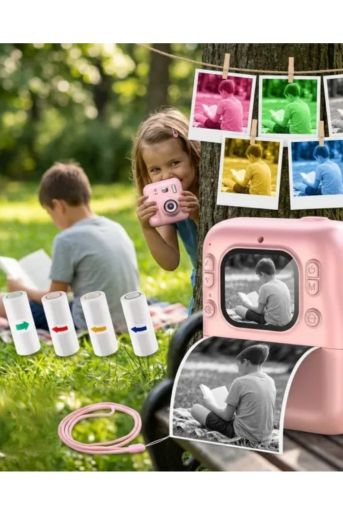 Mini Çocuk Kamerası Fotoğraf Video Çekim 4 Rulo Baskı Kağıdı Ve 5 Kalem Hediyeli