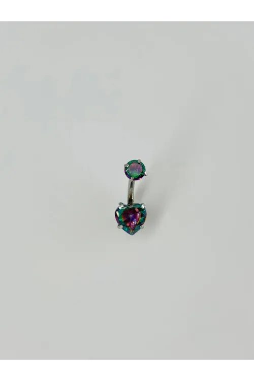 Mistik Topaz Taşlı Kalp Detaylı Göbek Piercing - Pg0015