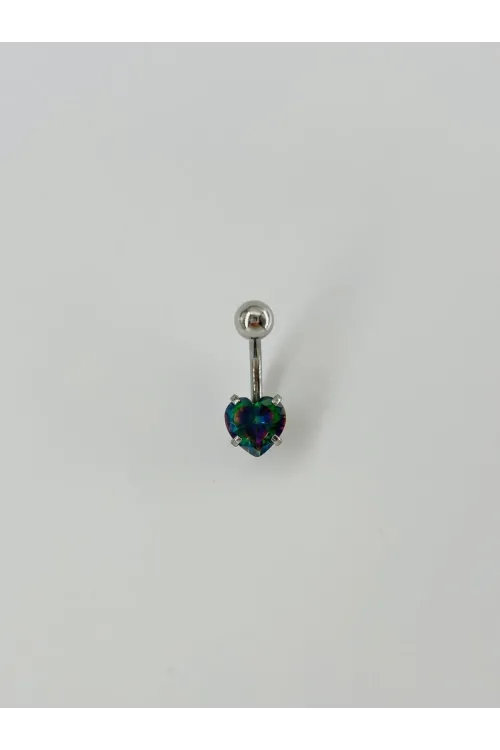 Mistik Topaz Taşlı Kalp Detaylı Göbek Piercing - Pg0020