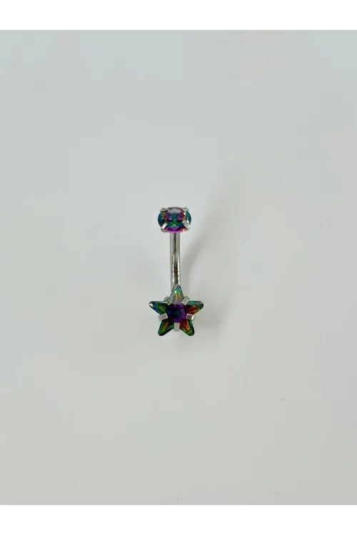 Mistik Topaz Taşlı Yıldız Detaylı Göbek Piercing - Pg0038
