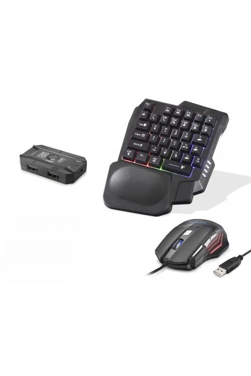 Mobil Oyun Klavye Mouse Dönüştürücü Seti Rgb Siyah K191