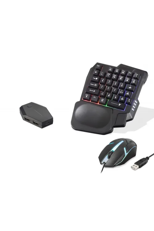 Mobil Oyun Klavye Mouse Dönüştürücü Seti Rgb Siyah ND762