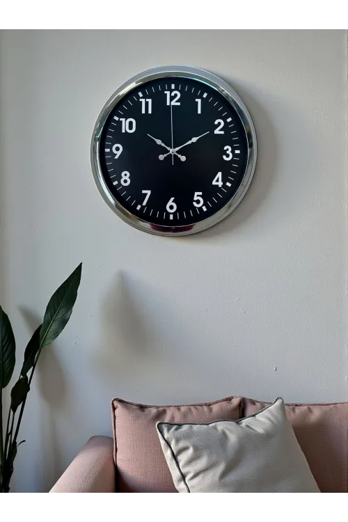 Modern 40 Cm Metal Krom Standart Duvar Saati
