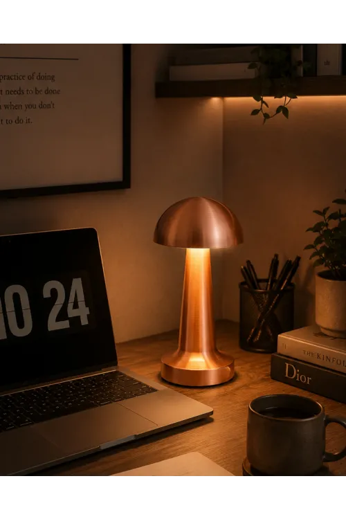 Modern Bronz Mantar Masa Lambası Led Dokunmatik Dekoratif Aydınlatma