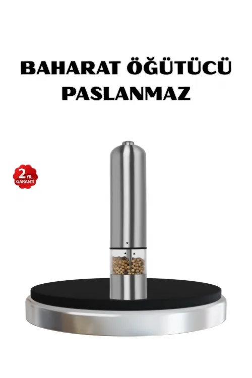 Modern Otomatik Baharat Öğütücü Seti – Pilli, Paslanmaz Çelik, Led Aydınlatmalı