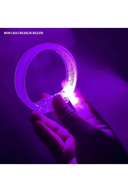 Mor Led Işıklı Baskı Yapılabilen Pilli Bileklik Bilezik 1,5 cm Genişlik