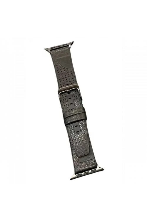 Movenchy Apple Watch 45mm Buff Deri Kordon - Siyah