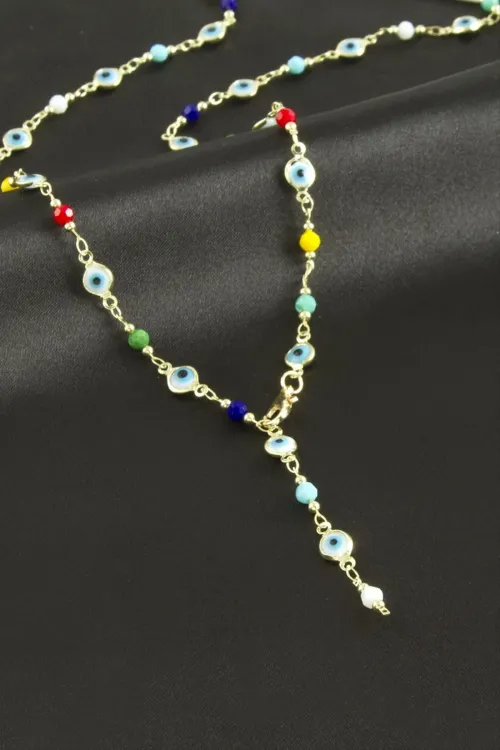Nazar Kristal Taşlı Mineli Y Kolye