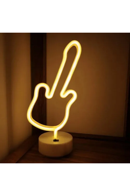 Neon Gitar Masa Lambası Pil + USB