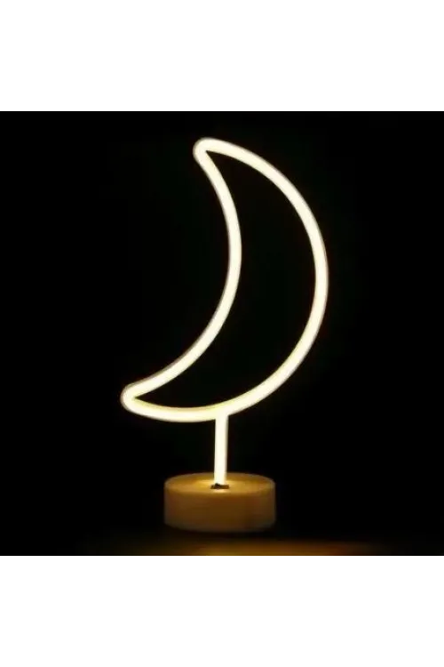 Neon Işıklı Ay Masa Gece Lambası Pil+Usb