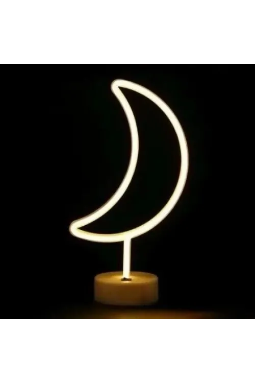 Neon Işıklı Ay Masa Gece Lambası Pil+usb
