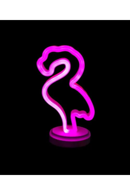 Neon Işıklı Flamingo Yazılı Masa Gece Lambası Pil+usb