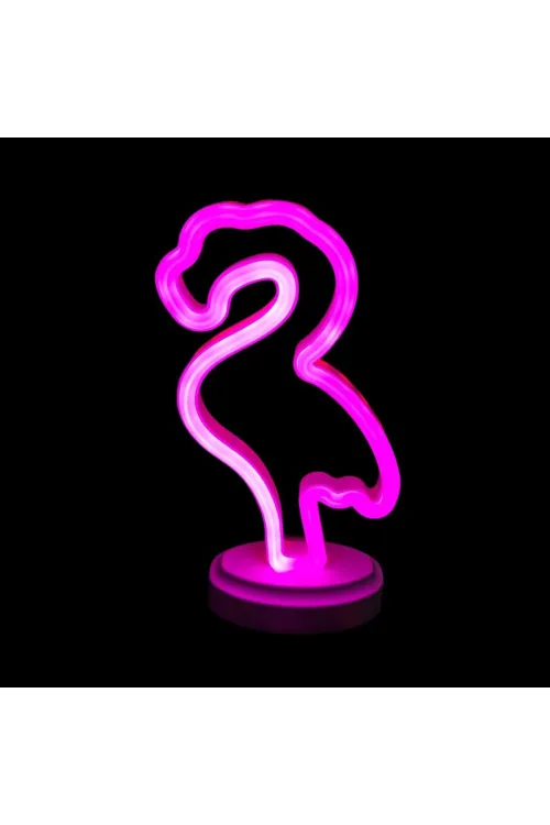 Neon Işıklı Flamingo Yazılı Masa Gece Lambası Pil ve Usb