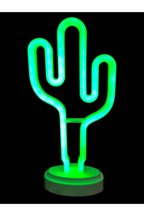 Neon Işıklı Kaktüs Masa Gece Lambası Pil+usb