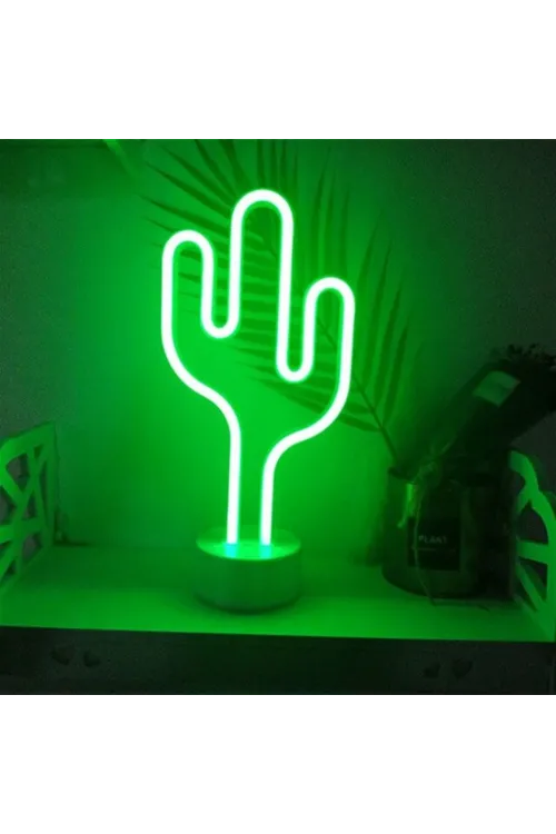 Neon Işıklı Kaktüs Masa Gece Lambası Pil ve Usb