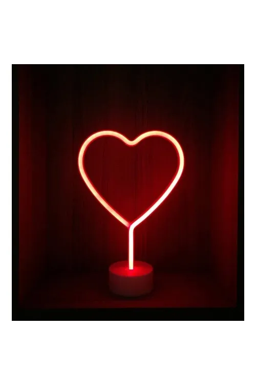 Neon Işıklı Kalp Masa Gece Lambası PİL+USB