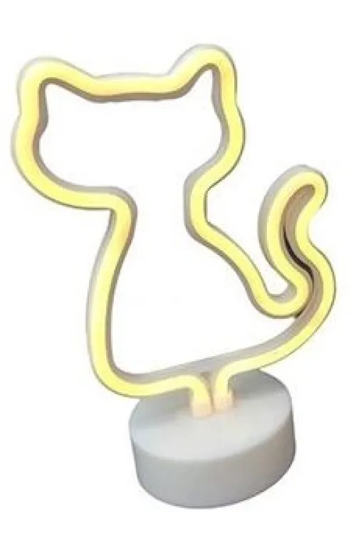 Neon Işıklı Kedi Lamba Pil+usb Pembe Işık Mz-122