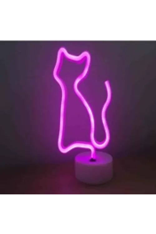 Neon Işıklı Kedi Lamba Pil ve Usb Pembe Işık MZ6200-260