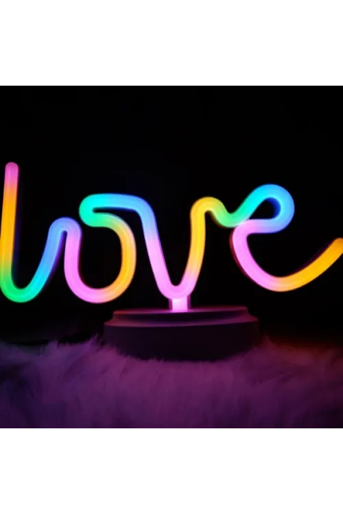 Neon Işıklı Love Yazılı Masa Gece Lambası