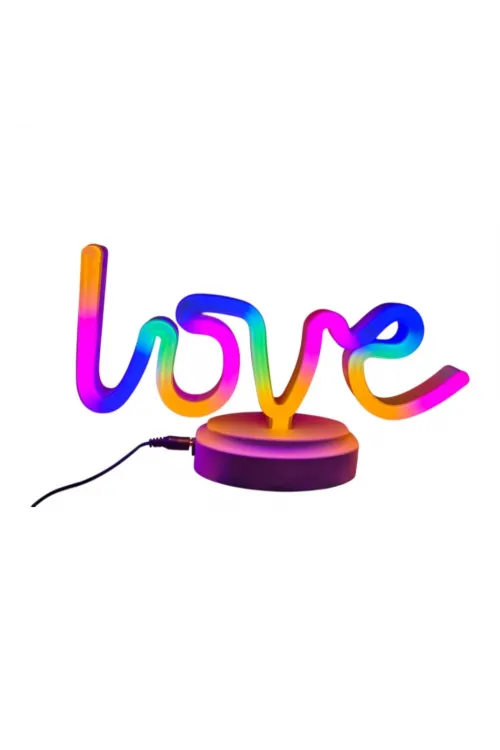 Neon Işıklı Love Yazılı Masa Gece Lambası Pil ve Usb