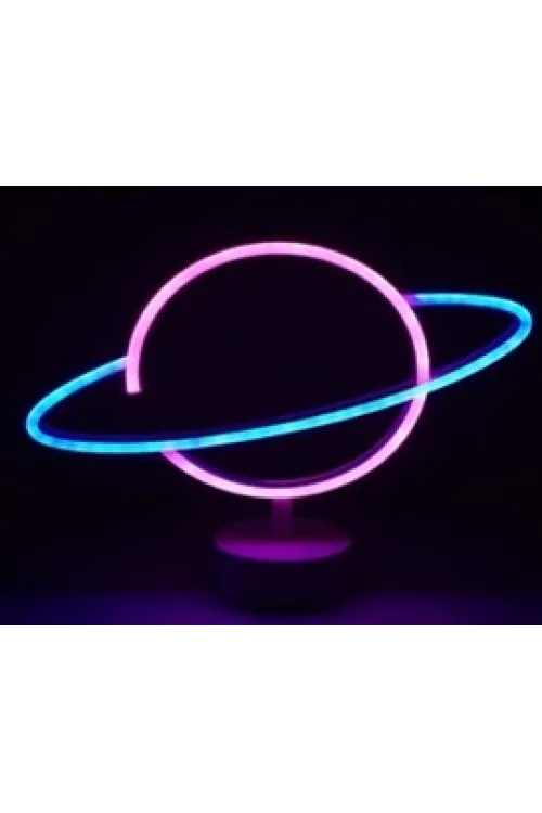 Neon Işıklı Satürn Lamba Pil+Usb