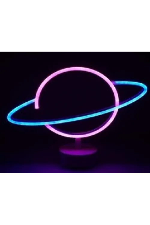 Neon Işıklı Satürn Lamba Pil+Usb