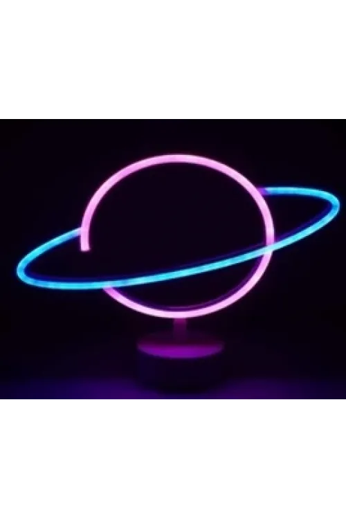 Neon Işıklı Satürn Lamba Pil+usb Mz-503