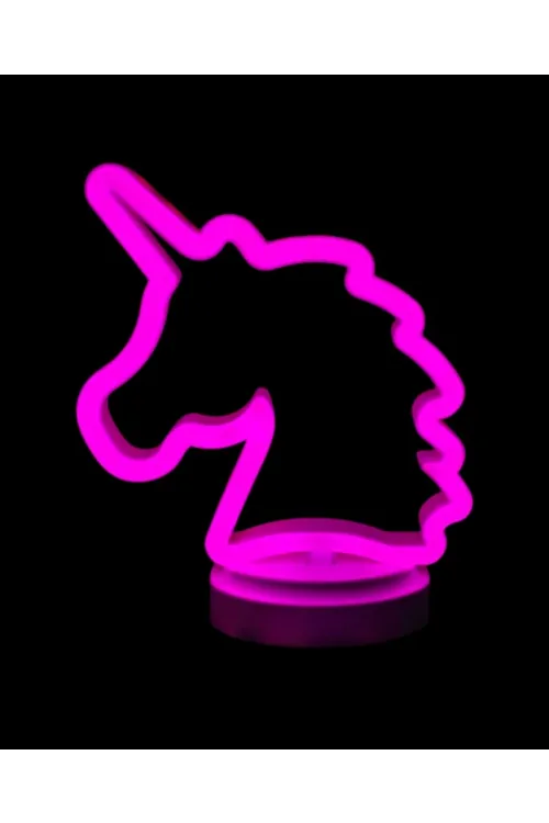 Neon Işıklı Unicorn Masa Gece Lambası Pil+usb