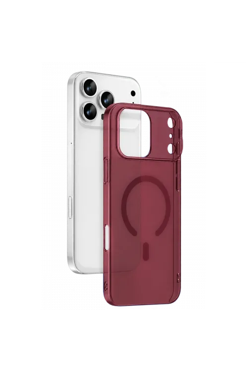Newface Apple İphone 18 Pro Max Combo Sert Şeffaf Magsafe Kapak - Bordo