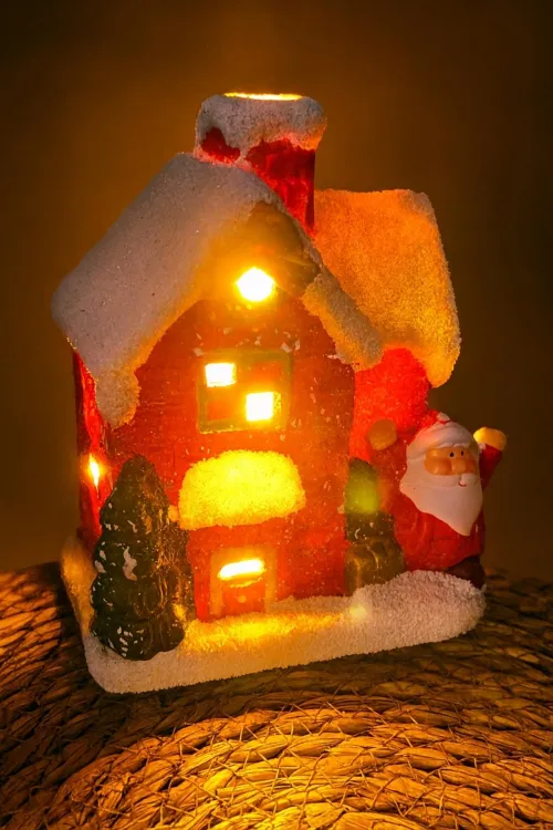 Noel Baba Işıklı Ev Yılbaşı Biblo