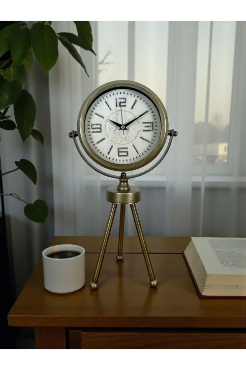 Nostalji Tripod Eskitme Üç Ayaklı Metal Masa Saati