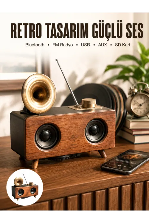 Nostaljik Görünümlü Bluetooth Bağlantılı Speaker