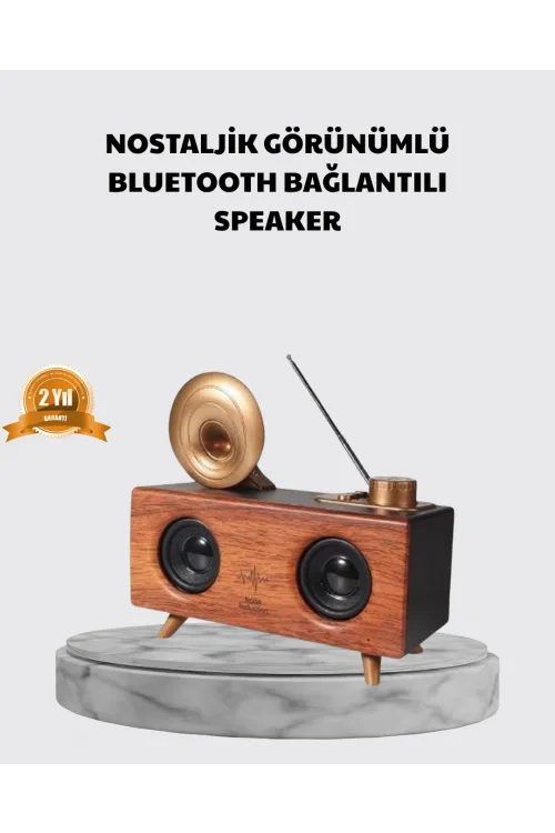 Nostaljik Gramofon Bluetooth Hoparlör – Fm Radyo + Usb + Sd Kart Destekli