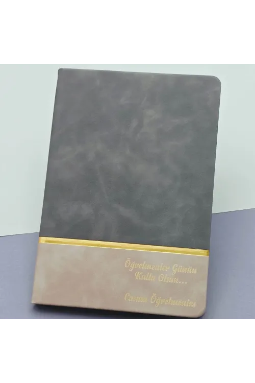 Öğretmenler Günü Hediyesi Yazılı Deri Defter Gri