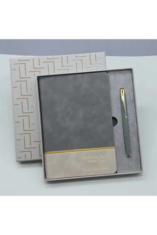Öğretmenler Gününe Özel Deri Defter Ve Kalem Set