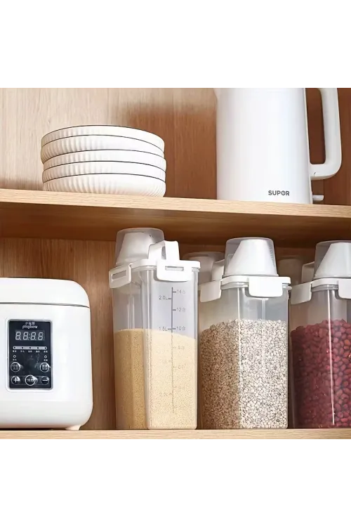 Ölçü Kabı Kapaklı Bakliyat Saklama Kabı - Kulplu Tasarım - 1800 ml