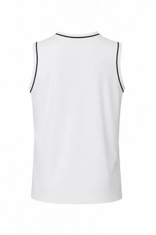 Ön Unisex Pamuklu Bisiklet Yaka Kolsuz Atlet Kontrast Biyeli Regular Fit - Beyaz