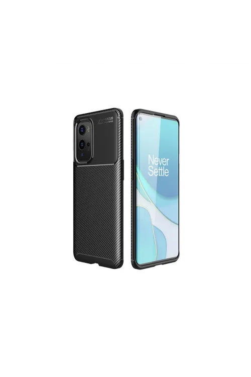 One Plus 9 Pro Kılıf Auto Focus Karbon Kapak - Siyah
