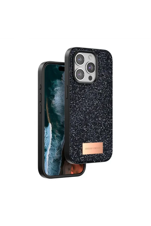 Onegif Apple İphone 14 Pro Bright Simli Kapak - Siyah