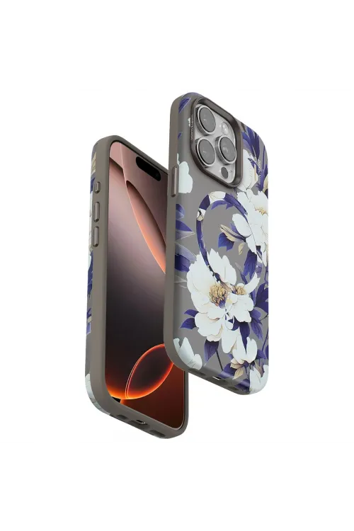 Onegif Apple İphone 14 Pro Flower Series Magsafe Kapak - Gri