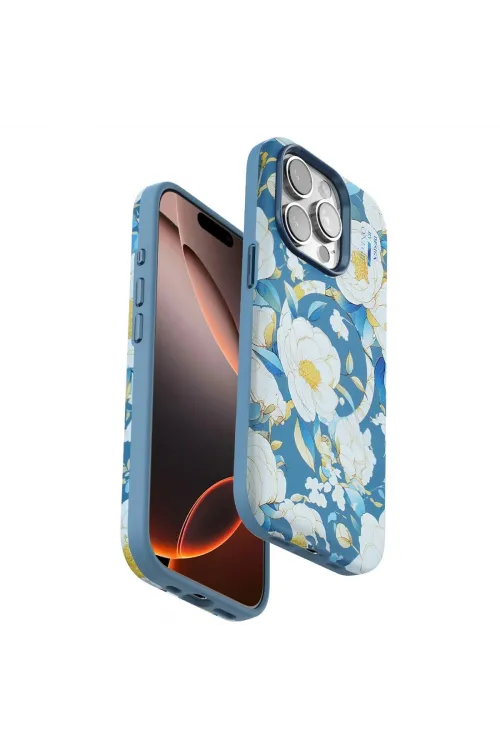 Onegif Apple İphone 14 Pro Flower Series Magsafe Kapak - Mavi