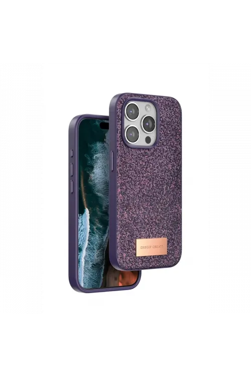 Onegif Apple iPhone 14 Pro Max Bright Simli Kapak - Derin Mor