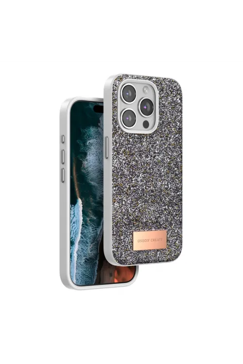 Onegif Apple İphone 14 Pro Max Bright Simli Kapak - Gümüş