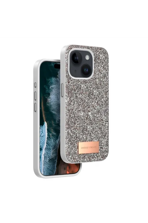 Onegif Apple İphone 15 Bright Simli Kapak - Gold
