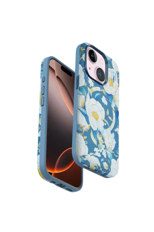 Onegif Apple İphone 15 Flower Series Magsafe Kapak - Mavi