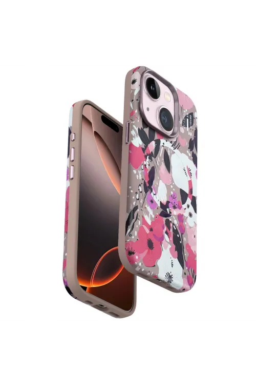 Onegif Apple İphone 15 Flower Series Magsafe Kapak - Pembe