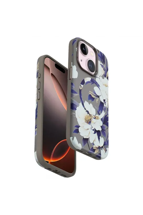 Onegif Apple İphone 15 Plus Flower Series Magsafe Kapak - Gri