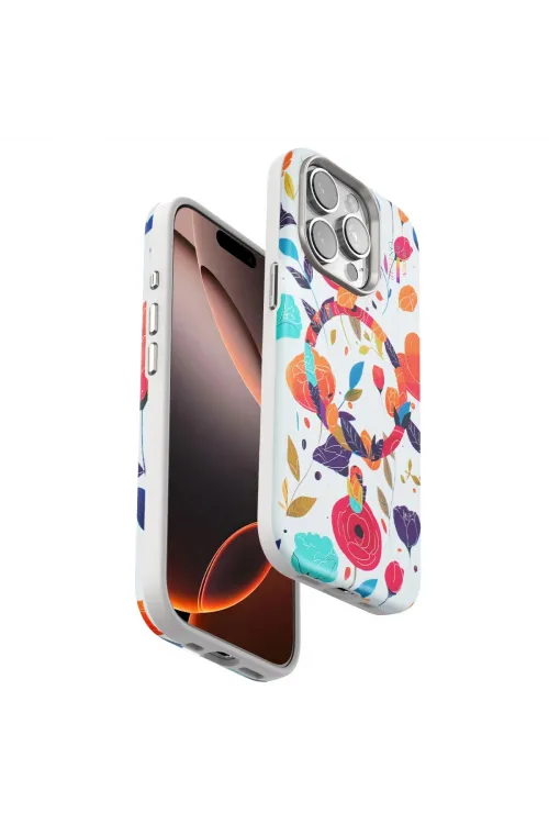 Onegif Apple İphone 15 Pro Flower Series Magsafe Kapak - Beyaz