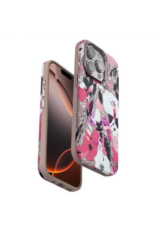 Onegif Apple İphone 15 Pro Max Flower Series Magsafe Kapak - Pembe