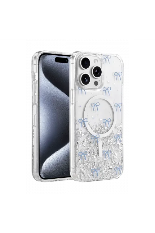 Onegif Apple İphone 15 Pro Max Misk Simli Magsafe Kapak - Desen 3
